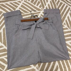 SHIEN Gray High-Waisted Paper Bag Tie Belt Pants